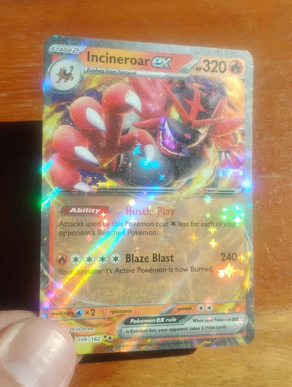 Near Mint 2024 Holo Incineroar EX 034/162 Temporal Forces Pokemon Card